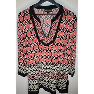 Dana Buchman Bittersweet Tunic Top Sz XL Red Artsy Abstract Ethnic Kurti Boho